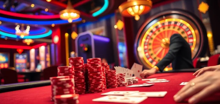 Winning strategies at fun79 casino with vibrant poker table gameplay and roulette wheel.