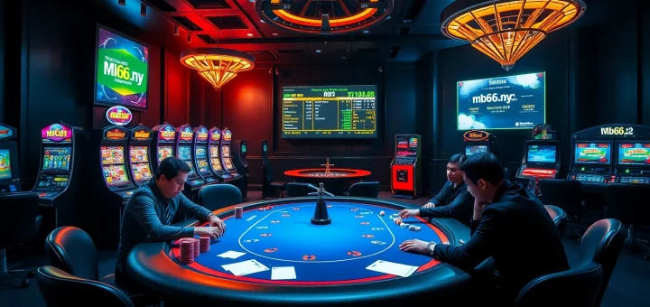 Experience thrilling gaming action at mb66.nyc with vibrant casino tables and exciting slot machines.