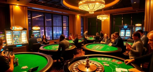 Players enjoying a thrilling game at 32win's luxurious casino tables, highlighting engaging gaming experiences.