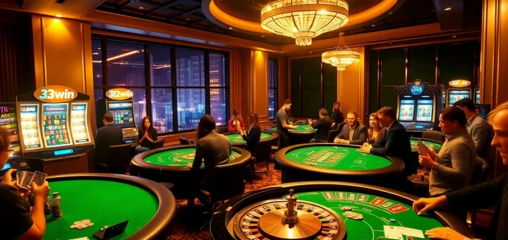 Players enjoying a thrilling game at 32win's luxurious casino tables, highlighting engaging gaming experiences.