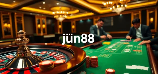 Experience exhilarating gameplay at nhà cái jun88 with poker chips and roulette wheels.